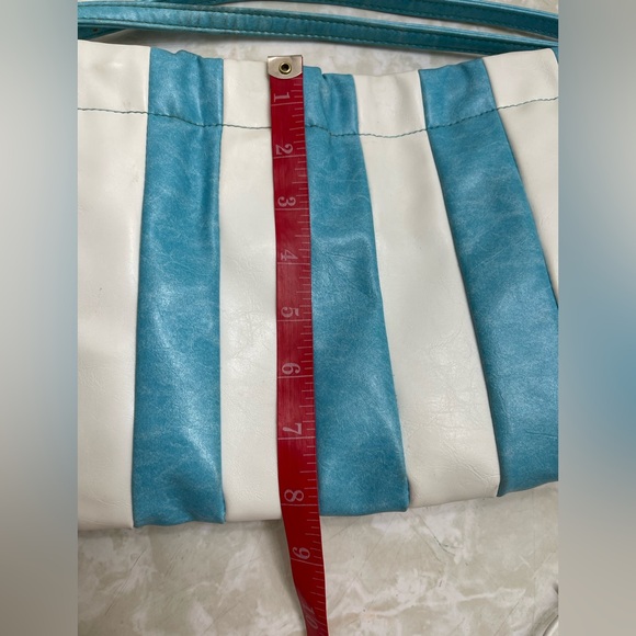 OKPTA Striped Turquoise and White Women's Bag cinches GUC rare and vintage style - Picture 7 of 13